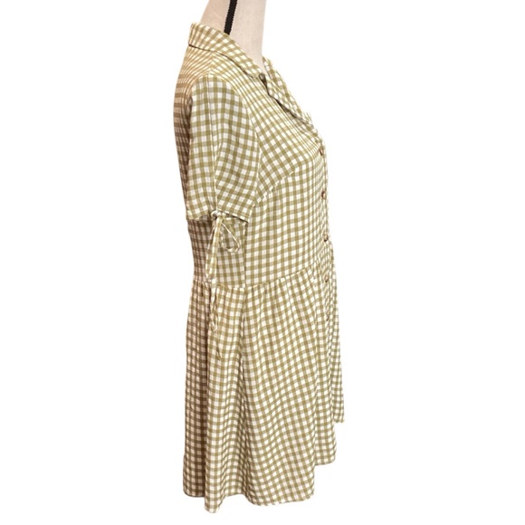 Topshop Tie Sleeve Gingham Mini Dress in Khaki, Size 4 Item 103394573 - Picture 6 of 13